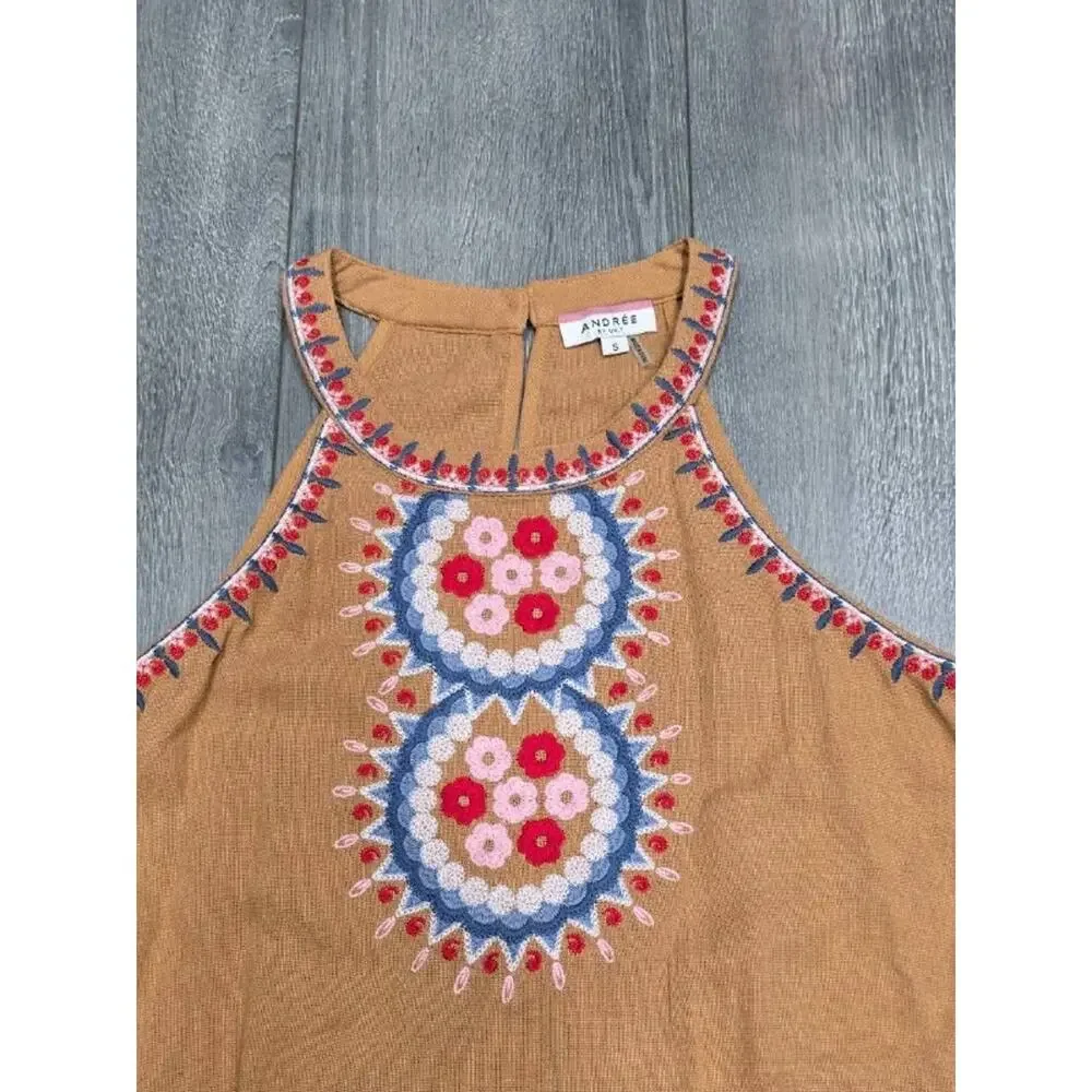 Andree by Unit Embroidered top Boho style Small Beige A004317 - Picture 4 of 8